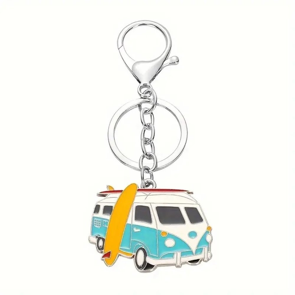 New Vintage Volkswagon Bus with 2 surf boards Bag Charm Keychain - Picture 1 of 1